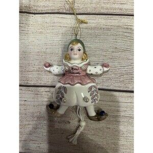 Schmid Doll Christmas Ornament Porcelain Vtg Signed Jumping Jack Ballerina Girl